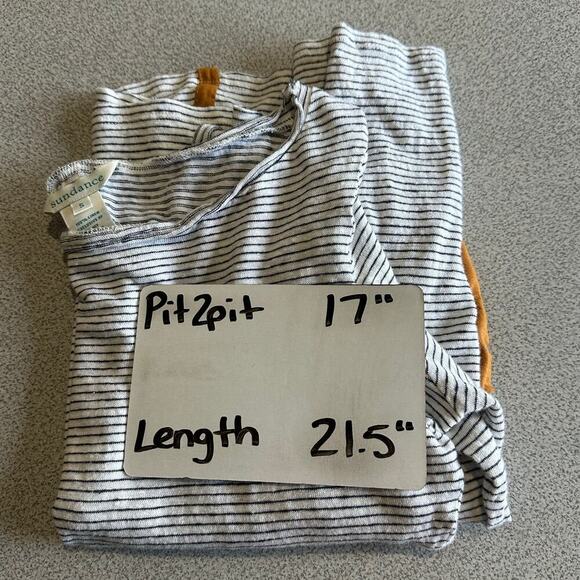 Sundance Sz S 100% Linen Striped Boat Neck Top Brown Elbow Patch Long Sleeve - Picture 5 of 8